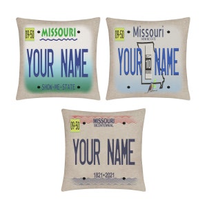 Personalized Pillow Cover Custom Name State Missouri License Plate 15.75x15.75 inches Linen  - no insert