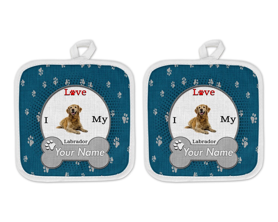 Personalized Oven Mitt and Potholder Set Custom Name I Love My Labrador
