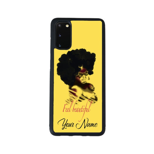 Personalized Name Feel Beautiful Afro On Yellow Background Phone Samsung Galaxy s22 s23 5G FE A23 A24 A53 A54 Plus Ultra Flip Fold 3 4 5