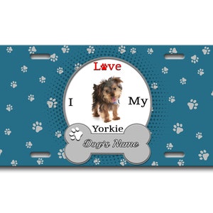 Gepersonaliseerde nummerplaat aangepaste naam ik hou van mijn Yorkie Dog Lover Vanity Tag - Voertuig fiets motorfiets golfkar bromfiets
