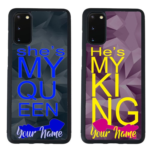 Personalized All Set Of 2 Couple He's My King She's My Queen Arrow Phone Galaxy s22 s23 5G FE A23 A24 A53 A 54 Plus Ultra Flip Fold 3 4 5