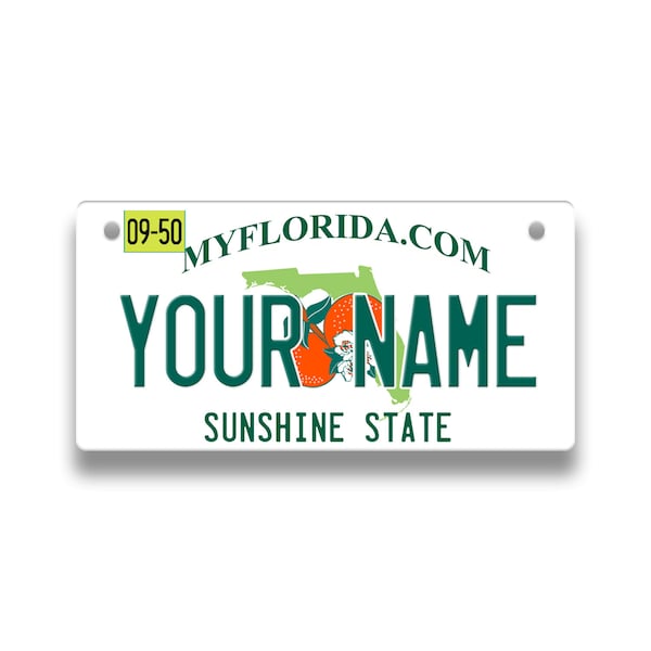 Personalized License Plate Custom Florida State Vanity Tag - Vehicle Bicycle Motorcycle Golf Cart Moped