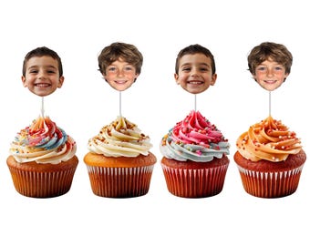 Personalized Cupcake Toppers Custom Face Cutout Party Decor Accessories Upload Photo Image For Events, Birthday, Weddings, Retirement