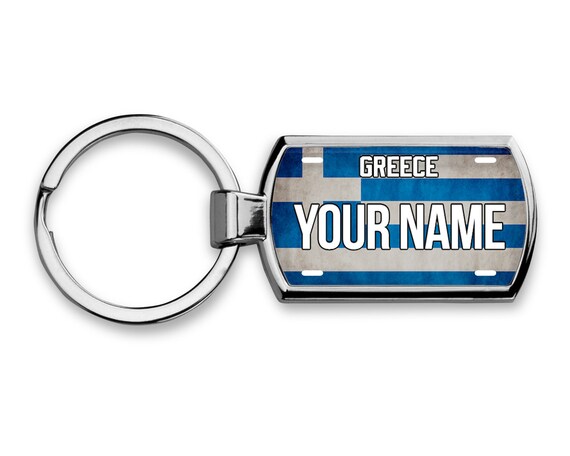 Toff London Schlüsselanhänger Mit Griechischer Flagge – Handgefertigt In UK, 36 Mm, Mit Samtbeutel