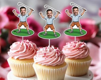 Bleu Reign Personalized Golfer Player Face Cupcake Toppers | Custom Golf Party Picks for Birthdays, Events & Celebrations