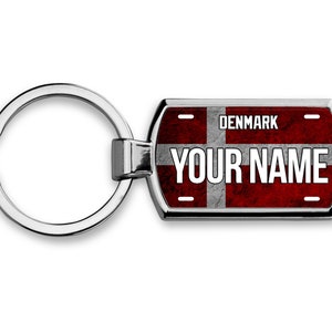 Personalized Keychain Custom Name License Denmark Flag Plate Metal