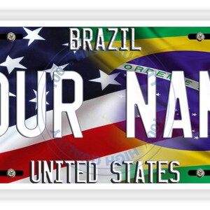 パーソナライズされたナンバープレートミックス米国とブラジルの国旗バニティタグ - 車両、自転車、オートバイ、ゴルフカート、モペット