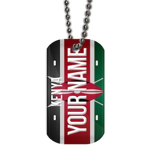 Personalized Military Dog Tag Necklace Custom Name License Kenya Plate Single Sided Metal  with Beaded Chain
