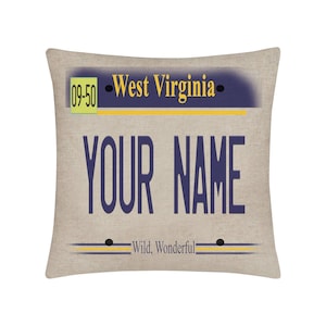 Personalized Pillow Cover Custom Name State West Virginia License Plate 15.75x15.75 inches Linen  - no insert