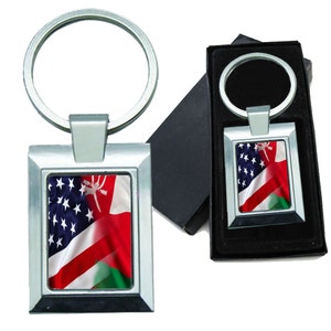 Keychain Mixed USA and Oman Flag Rectangle Metal