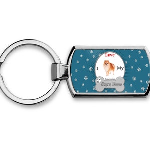 Gepersonaliseerde sleutelhanger aangepaste naam ik hou van mijn Pommerse hond minnaar kentekenplaat metaal