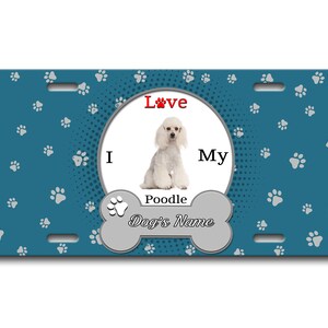 Kenteken gepersonaliseerde aangepaste naam ik hou van mijn poedel hond lover vanity tag - voertuig fiets motorfiets golf kar brommer