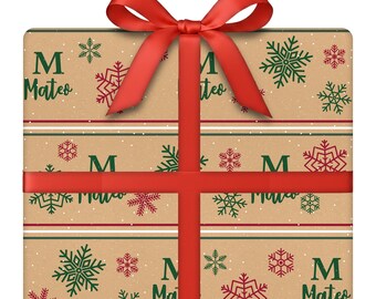 Personalized Woodland Snowflake Wrapping Paper | Christmas Gift Wrap with Rustic Wood Snowflake Pattern | 24” W