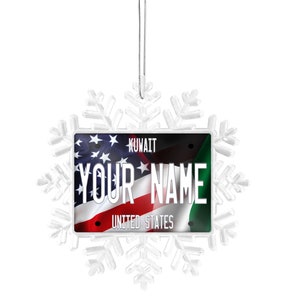 Personalized Ornament Custom Name Mixed USA and Kuwait Flag