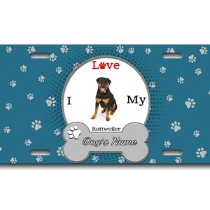 Gepersonaliseerde nummerplaat aangepaste naam ik hou van mijn Rottweiler Hond Lover Vanity Tag - Voertuig Fiets Motorfiets Golf Cart Bromfiets