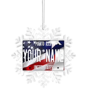 Personalized Ornament Custom Name Mixed USA and Puerto Rico Flag