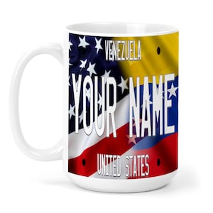 Personalized Mug Custom Name Mixed USA and Venezuela Flag Plate 15oz Ceramic Mug