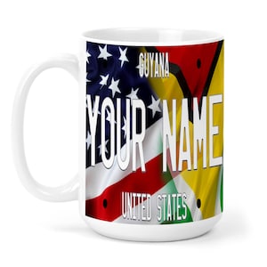 Personalized Mug Custom Name Mixed USA and Guyana Flag Plate 15oz Ceramic Mug