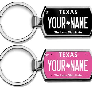 Personalized Keychain Custom Name Texas State Pink Blackout Holiday 2021 License Plate Metal