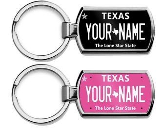 Personalized Keychain Custom Name Texas State Pink Blackout Holiday 2021 License Plate Metal