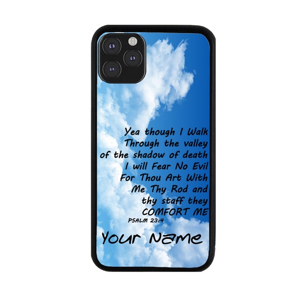 Personalized Name Religious Psalm 23-4 Verse on Blue Sky Background Phone Case for iPhone 6 7 8 Plus X XS 11 12 13 14 15 Plus Pro Max Mini