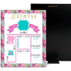 Presente personalizado do sinal do marco mensal da menina do bebê, decoração do berçário, placa de mensagem de apagamento a seco de madeira-gráfico de crescimento bonito, flores cor de rosa
