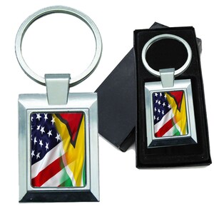 Keychain Mixed USA and Guyana Flag Rectangle Metal