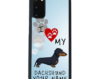Nombre personalizado Amo a mi Dachshund Dog Lover Teléfono de goma Samsung Galaxy s22 s23 5G FE A23 A24 A53 A 54 Plus Ultra Flip Fold 3 4 5
