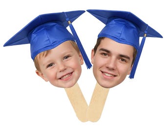 Personalized Graduation Face Sticks - Personalized Big Head Cutout | Graduate Photo + Baby Picture Set | Custom Party Décor