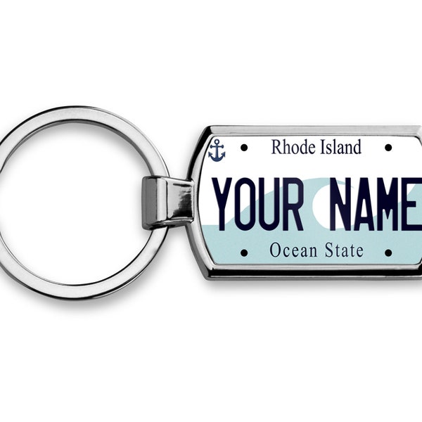 Rhode Island State Silhouette Leather Keychain Circle