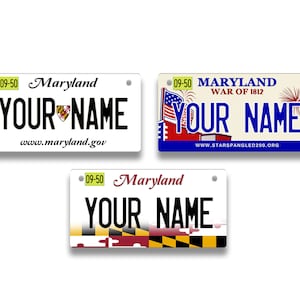 Personalized License Plate Custom Maryland State Vanity Tag -  Vehicle Bicycle Motorcycle Golf Cart Moped