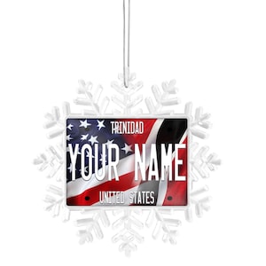 Personalized Ornament Custom Name Mixed USA and Trinidad and Tobago Flag