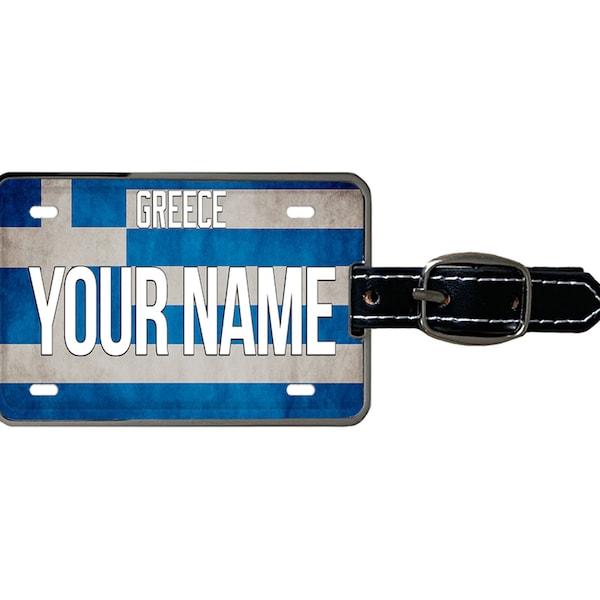Personalized Luggage Tag Custom Name License Greece Flag Plate  with Strap