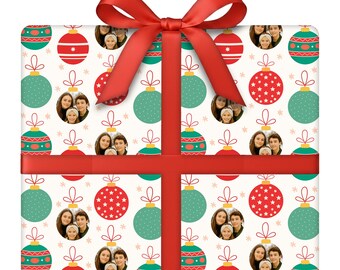 Personalized Holiday Baubles Wrapping Paper | Christmas Gift Wrap with Ornament Pattern | 24” W