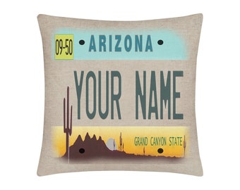 Personalized Pillow Cover Custom Name State Arizona License Plate 15.75x15.75 inches Linen  - no insert