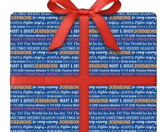 Personalized Merry Words Wrapping Paper | Christmas Gift Wrap with Festive Holiday Phrases | 24” W