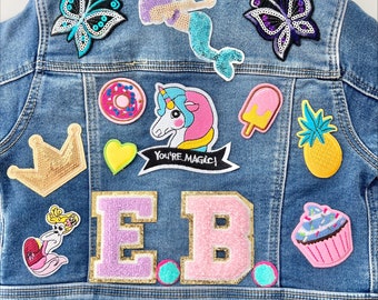 Kids Personalized Custom Name Denim Jacket With Patches - Baby, Toddler, Teens