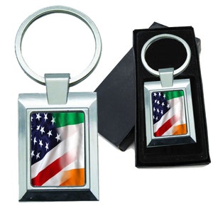 Keychain Mixed USA and Ireland Flag Rectangle Metal