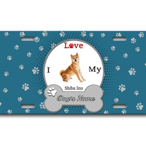 Gepersonaliseerde nummerplaat aangepaste naam ik hou van mijn Shiba Inu Hond Lover Vanity Tag - Voertuig Fiets Motorfiets Golf Cart Bromfiets