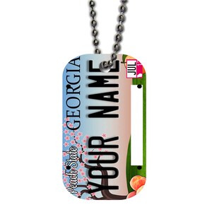 Personalized Military Dog Tag Necklace Custom Name 2016 Georgia License Plate Single Sided Metal  with Beaded Chain
