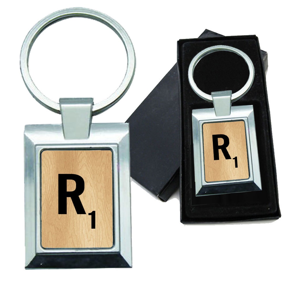 Keychain Monogram Wooden Letter R Rectangle Metal - Etsy