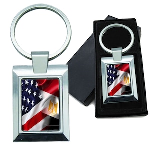 Keychain Mixed USA and Egypt Flag Rectangle Metal