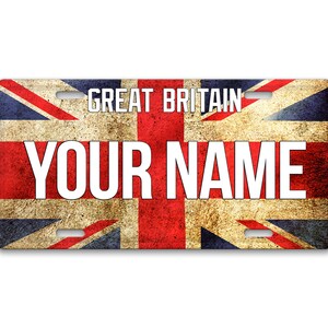 Personalized License Plate Custom Name License Great Britain Flag Plate - Vehicle Bicycle Motorcycle Golf Cart Moped