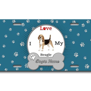パーソナライズされたナンバープレートカスタム名 I Love My Beagle 犬好きのバニティタグ - 車両 自転車 オートバイ ゴルフカート モペット