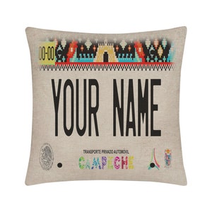Personalized Pillow Cover Custom Name Mexico Campeche 15.75x15.75 inches Linen  - no insert