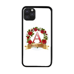 Nombre personalizado Hermosa corona de rosa con bandera dorada Monograma Carta de goma Funda de teléfono para iPhone 6 7 8 Plus X XS 11 12 13 Pro Max iPod
