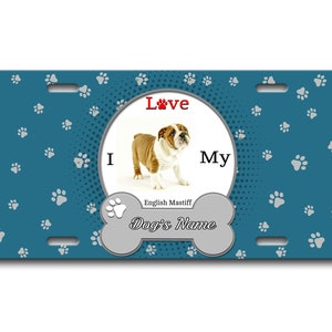 Gepersonaliseerde nummerplaat aangepaste naam ik hou van mijn Engelse Mastiff Hond Lover Vanity Tag - Voertuig Fiets Motorfiets Golf Cart Bromfiets