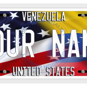 パーソナライズされたナンバープレートミックス米国とベネズエラの国旗バニティタグ - 車両、自転車、オートバイ、ゴルフカート、モペット