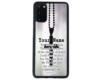 Personalized Name Bible Verse Psalm 23-4 with Cross Background Phone Samsung Galaxy s22 s23 5G FE A23 A24 A53 A54 Plus Ultra Flip Fold 3 4 5