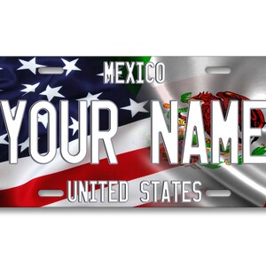 パーソナライズされたナンバープレートカスタム名混合米国とメキシコの国旗プレート - 車両、自転車、オートバイ、ゴルフカート、モペット